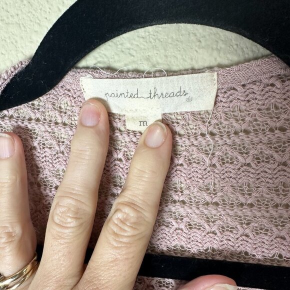 PAINTED THREADS Open Weave Drape Front Blush Pink Cardigan Size Medium - Picture 4 of 8